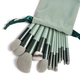 Eowppue Makeup Brush Set, 13 Pieces, Make-Up Brush Set, Premium Synthetic Make-Up Brush Set for Powder, Concealer, Highlighter, Foundation, Eyeliner, Eyeshadow (Green with Storage Bag)