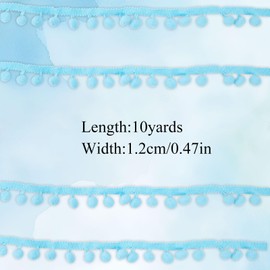 letsinstyle 10 Yards Pom Pom Ball Fringe Trim, Blue Pom Poms Tassel Trims, Decorative Ribbons for Christmas Party Decor Clothes Costume DIY Crafts