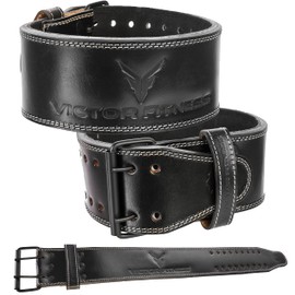 100% Top-Grain Leather 10mm Thick 4" Wide Heavy-Duty Dual Prong Powerlifting Belt for Men and Women made with Vegetable Tanned Leather (Small)