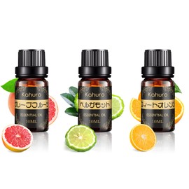 Kahuro Bergamot, Grapefruit, Sweet Orange, 3 Types, Essential Oil, Citrus Essential Oil for Aroma Diffusers, Aroma Stones, Perfect Gift for Bergamot Essential Oil, Grapefruit Essential Oil, Sweet Orange Oil, 3 x 3 oz (10 ml)