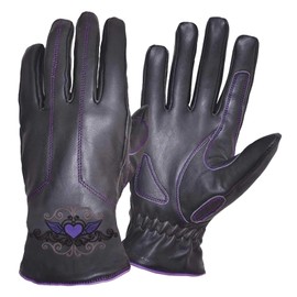 UNIK Women's Purple Tribal Heart Full-Finger Cowhide Leather Gloves - Black (M)