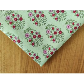 AVKA Studio Hand Block Print Fabric by The Yard - PRECUT 1 Yard 42 Inch Width - 100% Cotton Material - Pistachio Green Floral Pattern - Light Weight Indian Cloth for Making Summer Dress Tops Project