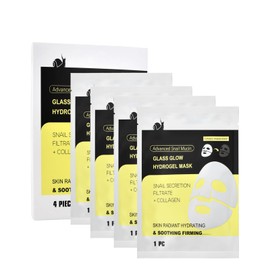 Pack of 4 Organic Snail Mucin Glass Glow Hydrogel Face Masks Skincare, Collagen Face Mask, Collagen & Snail Essence Face Mask, Radiant Skin, Moisturising and Soothing, Firming