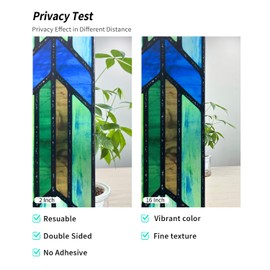 ChicSkin Original Hand Drawn Faux Stained Glass Window Film, Double-Sided Privacy Static Film, Cool Aqua Green Geometry Patterns Inspired by Hollyhock House, Peep Proof 11.02"X55.12"