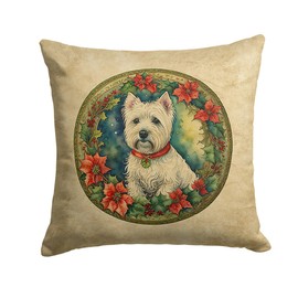 Caroline's Treasures DAC2445PW1414 Westie Christmas Flowers Throw Pillow Machine Washable, Indoor Outdoor Decorative Pillow for Couch, Bed or Patio, 14Hx14W