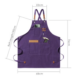 jiuzcare Kitchen Apron 68x76cm Mens Women Aprons for Cooking Cross Back Apron with 3 Pockets Adjustable Barbecue Apron Chef for BBQ Grilling Baking Gardening Barber, Purple