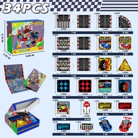 Magnetic Tiles Road Set - Magna Tiles Race Track with 2 Car, Magnetic Car Racing Magnatiles for Kids Ages 3 4 5 6 7 8, Magnet Building Blocks STEM Toy Birthday Gifts for 3＋ Years Old Boys Girls