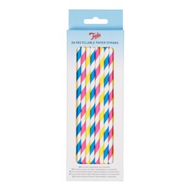 Tala Pastel Paper Straws - Recyclable Colourful Striped Drinking Straws, Non-soggy & Food Safe Disposable Straws - Suitable for all Occasions - 24 Pack, 20cm x 0.5cm
