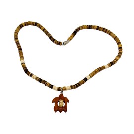 Zero Gravity Hawaii Turtle Light Brown Coconut Shell Koa Wood Pendant Coconut Bead Necklace 18 Inches