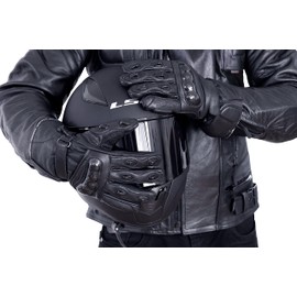 Leather Motorbike Gloves Waterproof Winter Thermal Carbon Shell protection (L)