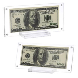 Hipiwe Acrylic Dollar Bill Frame Holder, 2 Pack Currency Frame Display Case Solid Ticket Protector Clear Paper Money Holders for Collectors Bills Ticket Banknotes Stamp Photo, 3.3x7.3 Inch