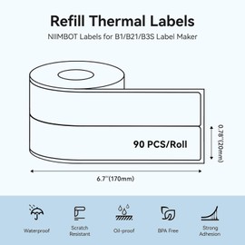 NIIMBOT Label Maker Tape, B1/B21/B3S Customized Label Printing Paper, 20 x 170 mm (2 Row), Thermal Label Tape for Home, Office, School, 90 Labels/Roll