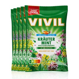 VIVIL Herbal Mint with 23 Herbs, 5 Bags, Cough Drops with Herb Flavour, Sugar-Free & Vegan, 5 x 120 g
