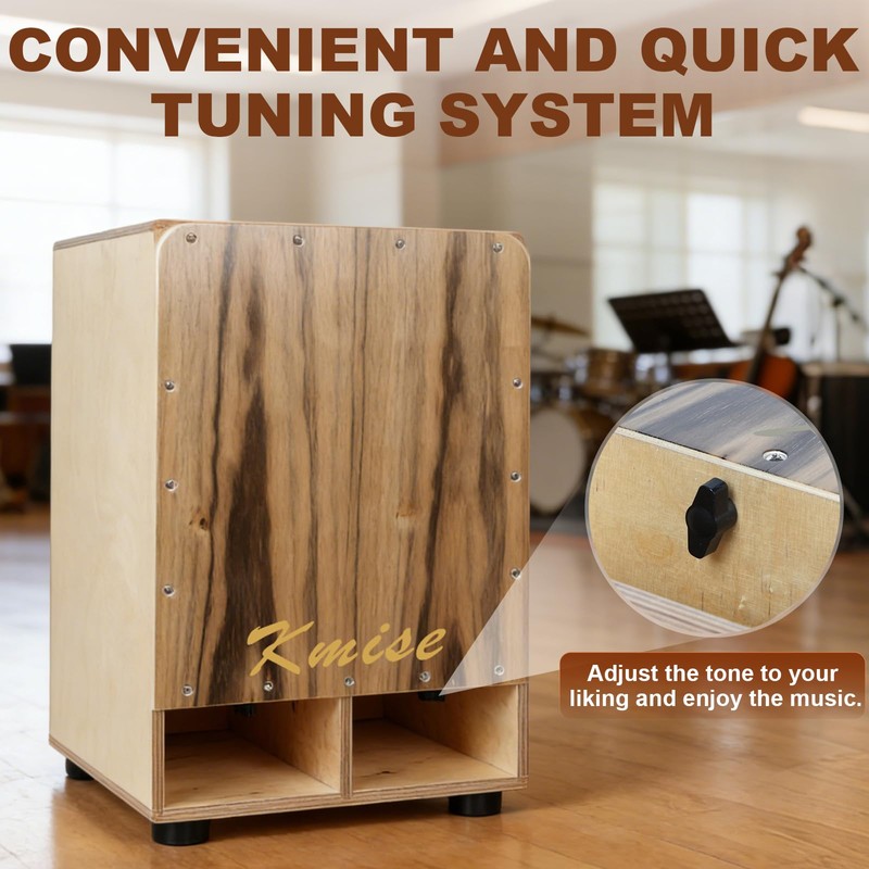 Kmise Portable Cajon Drum Box, 11.8×12.2×19.6" Adjustable Snare Cajons Drums,