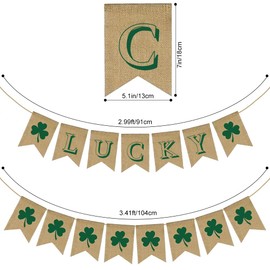 Happy St. Patrick's Day Decorations Decor Banner Backdrop for Home Office Burlap, St. Patrick's Saint Patrick Day Decorations Banner for Wall Fireplace Mantel Indoor Outdoor