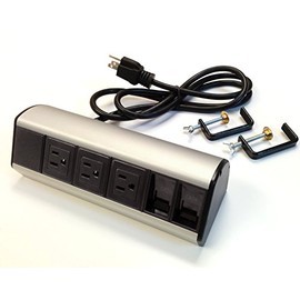 Power & Data Desk Edge Mount Tabletop Center - 3 Power and 2 Ethernet CAT6 RJ45 Data ports