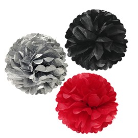 Wrapables 12" Set of 3 Tissue Pom Poms Party Decorations for Weddings, Birthday Parties Baby Showers and Nursery Décor, Red/Black/ Silver
