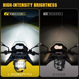 LEDOPPO Motorcycle Auxiliary Lights LED Strobe Spot Driving Fog Light 6 Modes 60W With Dual Amber DRLs, 270° Side Shooter, Switch Wiring Harness, for ADV/Adventure Touring Sports Cruiser Motorcycle