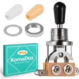 KornaDoz 3 Way Guitar Toggle Switch, DPDT Pickup Selector with 3 Tip Knobs (Black, White, Ivory), Nut & Washer - Replacement Parts for Electric Guitar, Bass & LP Style Guitars
