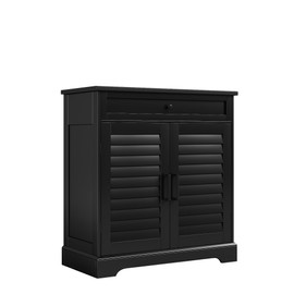 ChooChoo Bathroom Storage Cabinet, Wooden Floor Storage Cabinet with Drawer, 2 Doors and Adjustable Shelves, Freestanding Organizer Cupboard for Living Room, Hallway, Entryway, Black