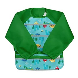 green sprouts Easy-wear Long Sleeve Bib | Waterproof Protection | Flipped Pocket, Soft Material, Easy Clean Smock