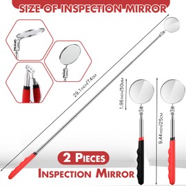 Copkim 2 Pcs Telescoping Inspection Mirror,29 Inch Mechanics Mirror Tool with Long Handle, Round Extendable Mirror on a Stick for Technicians Mechanics Contractors Checking Observation (Black,Red)