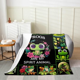 Cute Frog Bed Blanket Kids Girls Animals Grid Flannel Blanket Soft Cozy Lightweight Green Frog Plush Fleece Frog Lovers Blanket Gifts for Couch Bed Office Sofa(40x50 Inches)