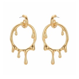 Unurgoonit Women Liquid Irregular WaterDrop Stainless Steel Earrings, Melted Liquid Irregular Stainless Steel Earrings Gold