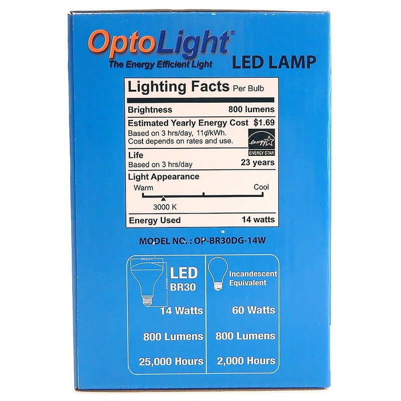 OptoLight Box Of 9 LED Light Bulbs 14W=60W BR30 Dimmable