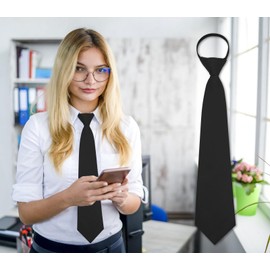 Luckyvestir Womens Tie, Womens Black/Red Tie Pre Tied Zipper Tie for Women School Tie (black), 15.74in*3.15in