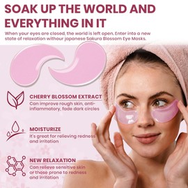GEN'C BÉAUTY 60 counts Eye Masks Hydrogel Eye Patches Cooling Moisturizing Hydrating Eye Masks (60 counts, Sakura)