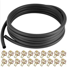 1/4 Inch ID Fuel Line Hose 10 Feet + 20Pcs 2/5 ID Hose Clamps for Kawasaki Kohler Briggs & Stratton Small Gas Diesel Engines, Generators & Powersports | Durable & Flexible Rubber Hose with Clamp Kit