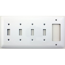 Mulberry Princess Style White Stamped Steel 5 Gang Combination Switch Plate - 4 Toggle Light Switch Openings 1 GFI/Rocker Opening