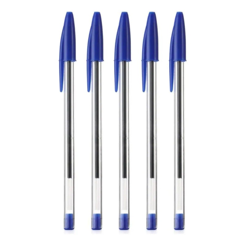 50 Plumas Negras Y Azules Punto Medio 1 Mm Caja