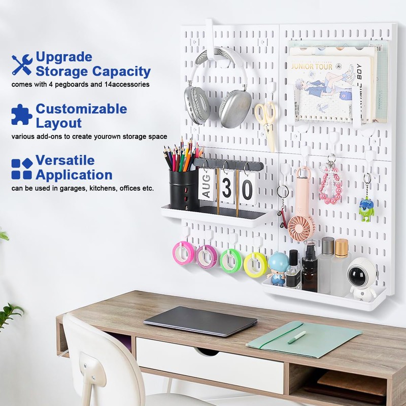 White Pegboard Wall Organizer Kit, 4 Pcs 12 x 12