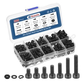 Kozelo 386pcs M4 Socket Head Cap Screws Bolts Nuts Assortment Kit - [M4x5/6/8/10/12/16/20mm] Alloy Steel Fully Threaded Black Oxide 12.9 Internal Hex Screw for 3D Printer Use