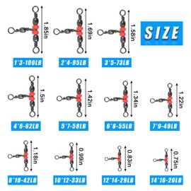 SHADDOCK 3 Way Fishing Swivels T-Turn Barrel Swivels Cross Line Triple Swivel Snaps Fishing Line Connectors Anti-Tangle Fishing Tackle Equipment Test 20-100LB (35PCS-# 10 * 12-33LB)