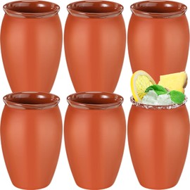 Nuogo 6 Pcs 12 oz Cantaritos De Barro Mexicanos Cantaritos Shooters Taco Tuesday Mexican Clay Cup Cocktail Cups for Tequila Margaritas Mojitos Tazas