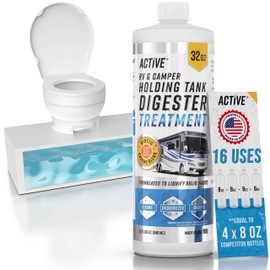 RV Black Tank Treatment Toilet Chemicals - 16 Treatments Waste Digester for Holding Tank, Gray Water Tank in RVs, Campers & Boat - Camper Toilet Sensor Cleaner, Sewer Deodorizer, 32oz - Made in USA