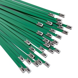 OFFO Green Cable Ties, 300 mm, Stainless Steel Cable Ties, Metal Cable Ties for Cable Management, Electrical Installation, High Tensile Strength, Wear-Resistant, Rustproof, Cable Ties UV Resistant
