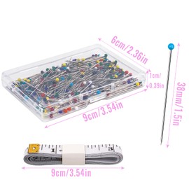 sebudion 300 pcs Sewing Pin, 38 mm Straight Pins,Coloured Heads Quilting Pins, 8 Colors Dressmaking Pin with Tape Measure, Storage Case for Jewelry DIY, Sewing, Dressmaking, Crafts