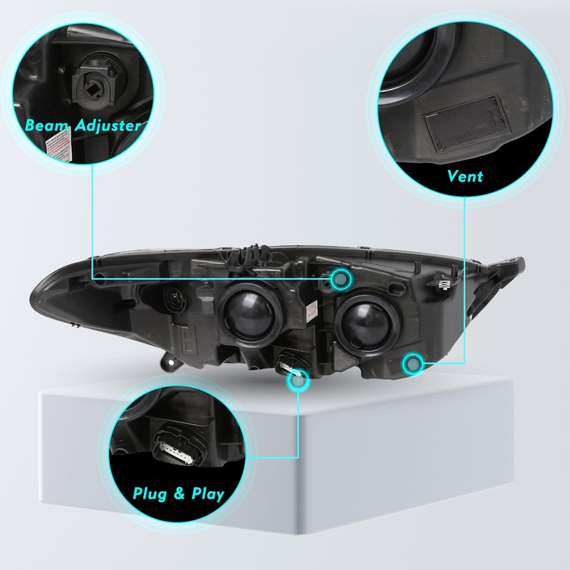 TUSDAR Headlight Assembly Set Compatible with 2013-2016 Ford Fusion Driver