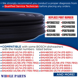 Whole Parts Dishwasher Door Gasket Part # 00263096 - Replacement & Compatible With Some Bosch Dishwashers - Replaces AP5315585, 811174 - Non-OEM Bosch Appliance Parts & Accessories - 2 Yr Warranty