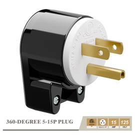 Right Angle Nema 5-15P 15A 125V AC Plug, ETL Easy Assembly 90 Degree USA Canada Male DIY Rewirable 8 Directions Adjustable AC Connector