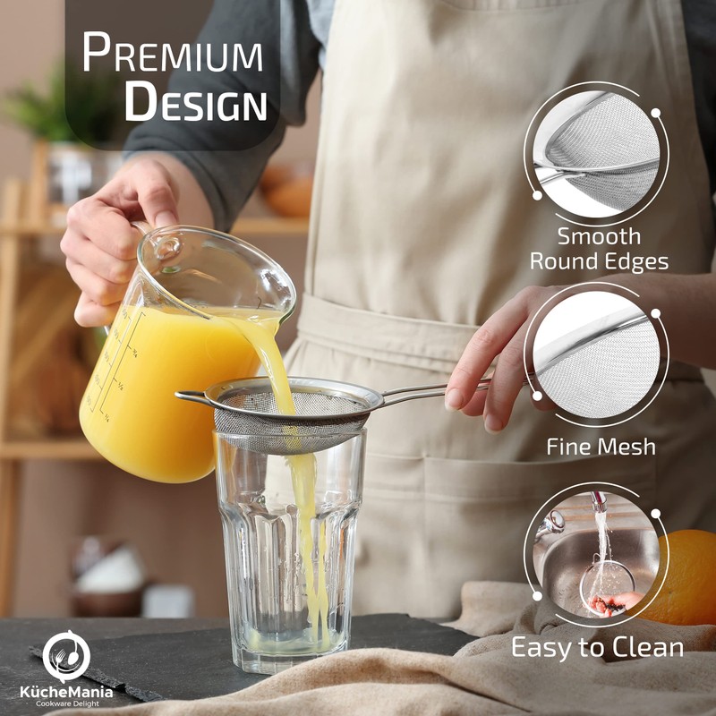 Küche Mania Stainless Steel Sieve Set - Strong, Sturdy Handles