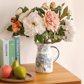 Magclay Ceramic Pitcher Vase, Blue and White Jug for Home Decor, Chinoiserie Vase Decor, Decorative Pitcher with Handle