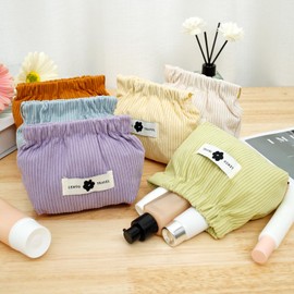 Fxvhojq 6Pcs Mini Pocket Makeup Bag Corduroy Travel Storage Pouch Pocket Cosmetic Bag Squeeze Top Coin Purse Self Closing Mini Makeup Bags for Cosmetics Coin Earphones Jewelry Organizer