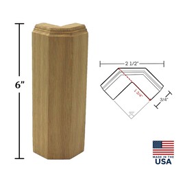 1 3/4" x 1 3/4" x 6" Oak Square Outside Corner Base Block, Trim Molding (6)