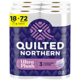Quilted Northern Ultra Plush Toilet Paper, 18 Mega Rolls = 72 Regular Rolls, 3X Thicker*, 3 Ply Soft Toilet Tissue