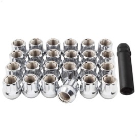 Wheel Accessories Parts 24 Pcs M14x1.5 14x1.5 Thread Open End Bulge Acorn 25mm 1.00" Long Lug Nuts Chrome 7 Spline Truck Hex Fits Chevy Silverado GMC Sierra RAM 1500 Ford F150
